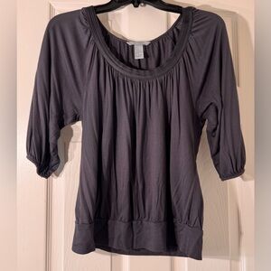 Dark Charcoal Scoop Neck 3/4 Sleeve Blouse